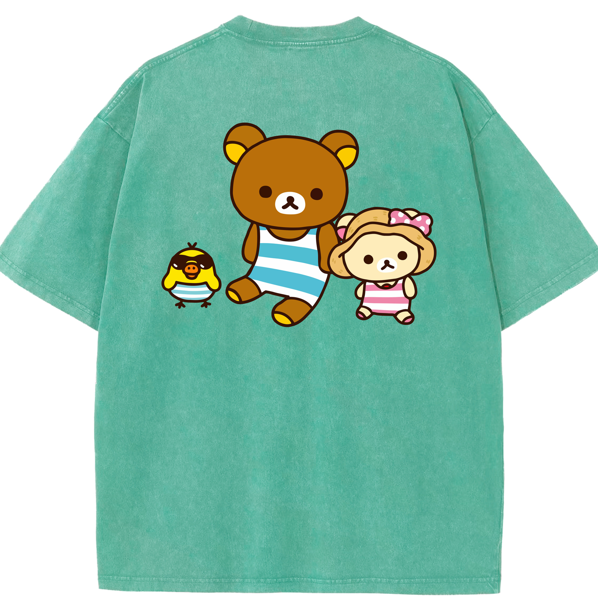 （画像用） リラックマ リラックマ キイロイトリ Rilakkuma Korilakkuma Kiiroitori 綿100% ヴィンテージ風 半袖Tシャツ（背面プリント）